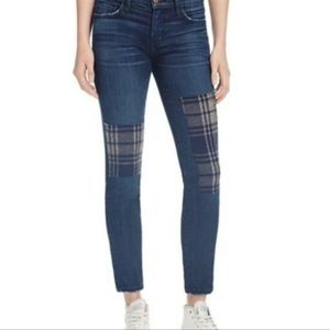 Current/Elliott Stiletto ankle jeans with plaid patches